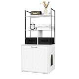 DWANTON Litter Box Enclosure with 2 Storage Shelves and 2 Drawers, 2-in-1 Hidden Cat Litter Box Enclosure Furniture with Shelf, Reversible Entrance, Washable Drawers, 50-Inch, White