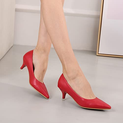Image of Women's Low Kitten Heel Pumps Classic Fashion Dress Pumps Simple Heeled Shoes for Office Work