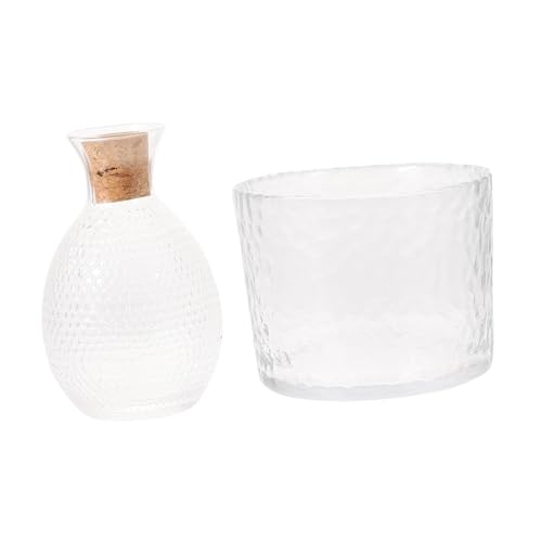 SOIMISS Juego De Sake Japonés De Vidrio Transparente Diseño Martillado, Jarra y Botella Tapón De Madera, Decantador Práctico para Ceremonias y Reuniones Familiares