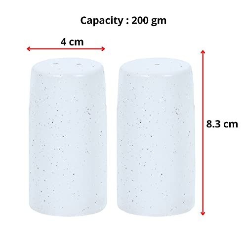 Image of Indian Handcrafted Ceramic Salt and Pepper Shaker /Dispenser Set with Perfect Pour Holes for Kitchen Dining Table Picnic Office Restaurant Hotel (Set of 2) White Mat