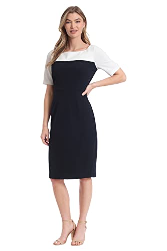 London Times Women's Boat Neck Color Blocked Sheath2