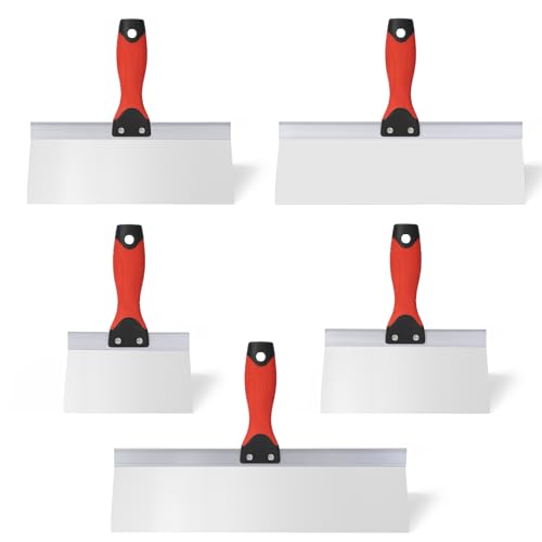 Drywall Taping Knife 5 PCS Stainless Steel Taping Knives, 6'/8'/10'/12'/14' Premium Drywall Skimming Blades with Nonslip Rubberized Grip Handle,Perfect Drywall Tool,Finishing and Patching