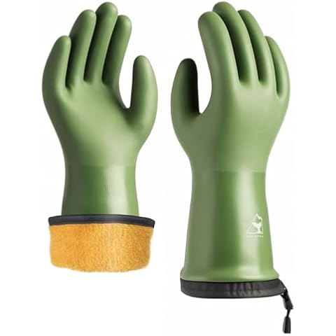 toolant Waterproof Winter Gloves with Grip, Balaena Freezer Gloves for Light Duty Work & Outdoor Adventure, Hiking, Farming, Washing, Ice Fishing, Green, Medium Cover