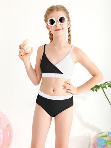 Image of Girl's 2 Piece Swimsuit Solid Spaghetti Strap Bikini Sets Beach Bathing Suit Swimwear for Teen Girls