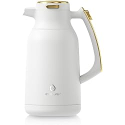 IDEUS Thermal Coffee Carafe 68oz, Beverage Dispenser White-Gold | Stainless Steel Double Wall Vacuum Insulation Creamer Pitcher Water Jug Coffee Server, Coffee Carafe for Keeping Hot and Cold