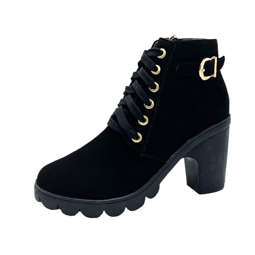 Generisch Botas de mujer de piel sintética, tacón de plataforma, tacón de bloque, botines de tacón alto, botines cortos para mujer, medias botas, botas ortopédicas, con cremallera, otoño e invierno