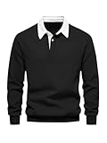 ZAFUL Mens Polo Shirts Long Sleeve Pullover Sweatshirts Contrast Collar Button Down Golf Shirt Black XL