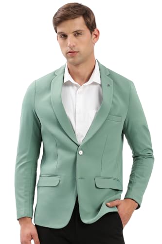Image of SHOWOFFFF Men Solid Single Breasted Casual Blazer | Notched Lapel Full Sleeves Cotton Blazer for Mens | Slim Fit Regular Length Blazer for Men's