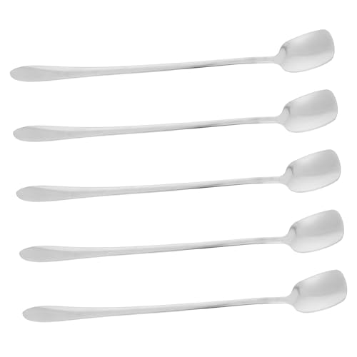 PRETYZOOM Elegant Stainless Steel Spoons Set 5pcs Long Handle Stirring Spoons for Coffee Cocktails Desserts