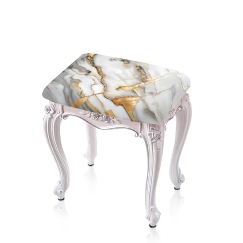 Vanideaoty White Gold Marble Stool Covers Square 2 Pack Stretch Rectangle Bar Stool Covers Vanity Stool Cover Barstool Covers Slipcovers Seat Protector