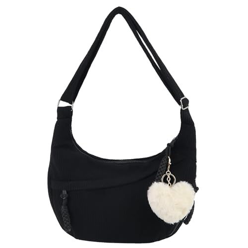 Sac cabas en velours côtelé demi-lune avec bandoulière réglable pour le shopping