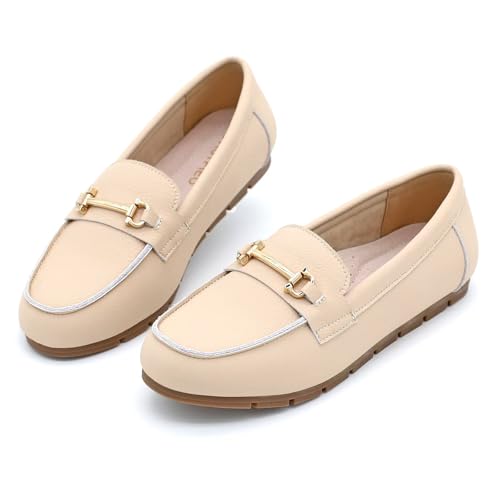 Image of Genuine Leather Loafers for Women Driving Moccasins Business Casual Work Shoes Comfortable & Lightweight Womens Dress Flats Slip On Shoes