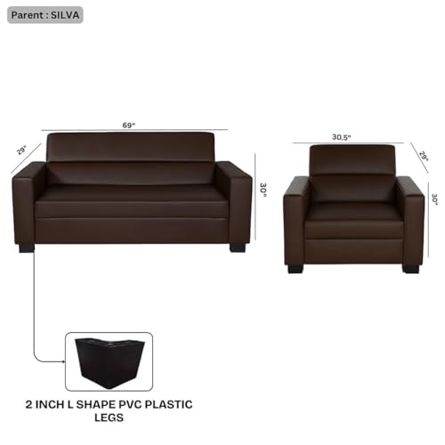 Image of FURNY Silva 5 Seater Leatherette 3+1+1 Sofa Set (Brown) | Premium Finish Durable | Comfortable Ideal for Living Room