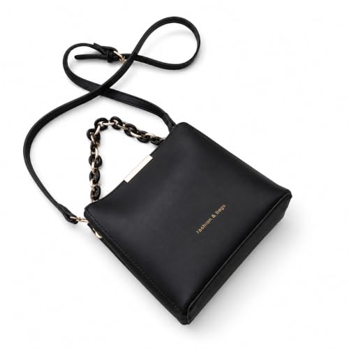 Mil Mimos - Bolsa Feminina Social Preta Pequena Couro Ecológico Alça Lateral e Corrente Dourada
