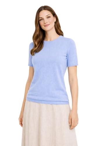 Image of State Cashmere Women's Essential Short Sleeve Crewneck Sweater 100% Pure Cashmere Classic Tee Pullover