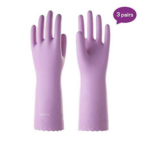 LANON Wahoo Series PVC Household Cleaning Gloves, 3 Pairs Reusable Dishwashing Gloves, Waterproof, Non-Slip, Medium