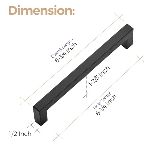 Image of Ravinte 35 Pack 6-1 /4 Inch Kitchen Square Cabinet Handles Matte Black Stainless Steel Drawer Pulls Hardware