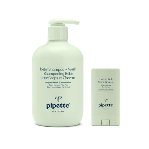 Pipette Fragrance Free Baby Shampoo + Wash and Balm Stick Duo, Cl...