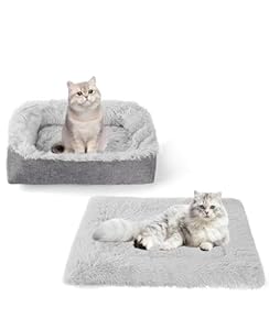 Ruonfash 2 in 1 Katzenbett Waschbar, 61x51 cm Weich Katzenkissen Flauschig für Katzen und Kleine Hunde, Grau