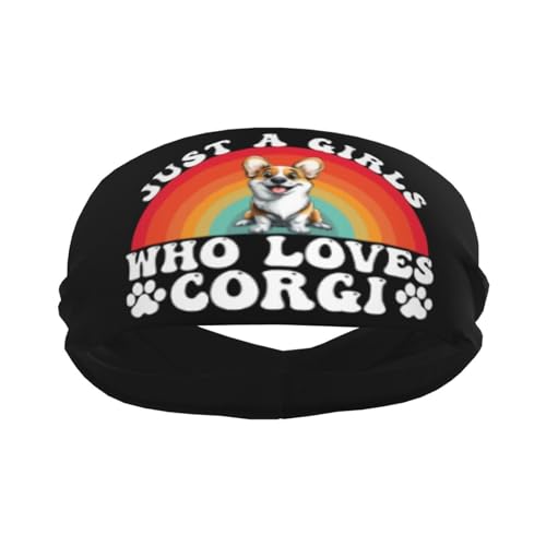 Just A Girls Who Loves Corgi Dog Adjustable Sports Headband Moisture Wicking Sweatband for Running Workout2