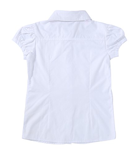 Bienzoe Girls Shirt Short Sleeve: White Button Up Kids School Uniform Cotton Oxford Collar Puff Dress Blouse2