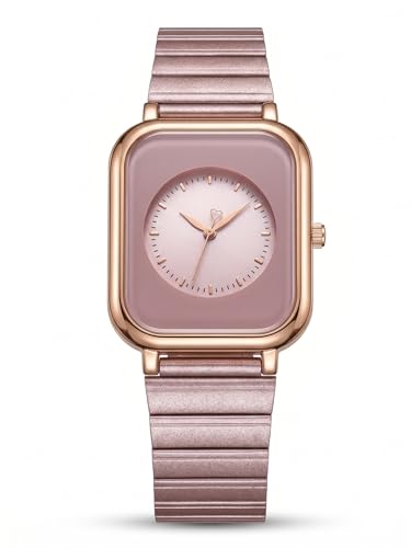 Image of Premium Rose Gold Square Analog Watch for Women & Girls | Stylish Stainless Steel Strap | Elegant Heart Second Hand | Trendy Ladies Wrist Watch under 500 | Square Case Design | Perfect for Casual | Affordable Fashion Watch for Girls