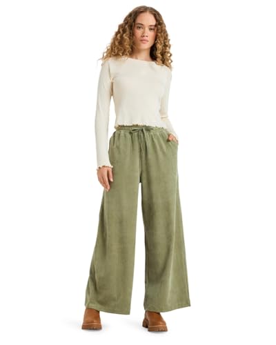 Roxy Lekeitio Knit - Easy Wear Pull on Corduroy Trousers for Women - Easy Wear/Coupe Confortable - Pantalon en Velours côtelé à Enfiler - Femme - L - Vert