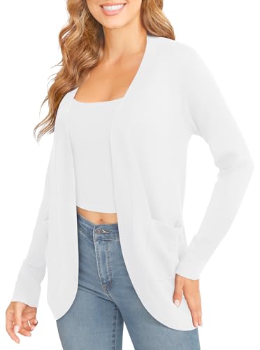 Image of EXCHIC Women's Long Sleeve Lightweight Knit Sweater Cardigan Curved Hem Open Front Cardigans with Pockets