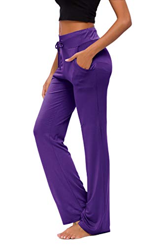 Damen Yoga Hose Mit Taschen Breites Bein Kordelzug Lose Gerade Lounge...