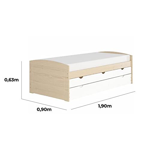 Cama Solteiro com Cama Auxiliar Ulli Natural e Branca