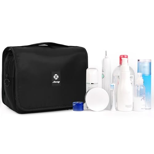 Image of Narwey Hanging Travel Toiletry Bag Cosmetic Make up Organizer for Women and Girls Waterproof (Pure Black)