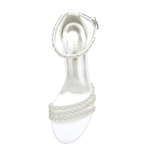 Image of White Women's Block Heel Sandal, Open Toe, Ankle Strap, Pearl Wedding Shoes for Bride, Bridesmaids, Mother of the Bride, Prom, Evening, Cocktail, Ball Gown