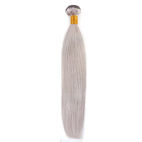 Brazilian Human Hair Weave Straight Hair Extensions 1 Bundle Silver Gray Hair 24 inch