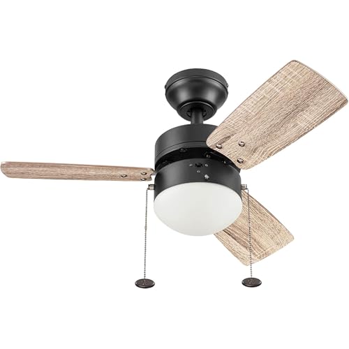 Prominence Home Rawling, 30 Inch Contemporary Indoor LED Ceiling Fan with Light, Pull Chain, Dual Mounting Options, Modern Dual Finish Blades, Reversible Motor - 51587-01 (Bronze)