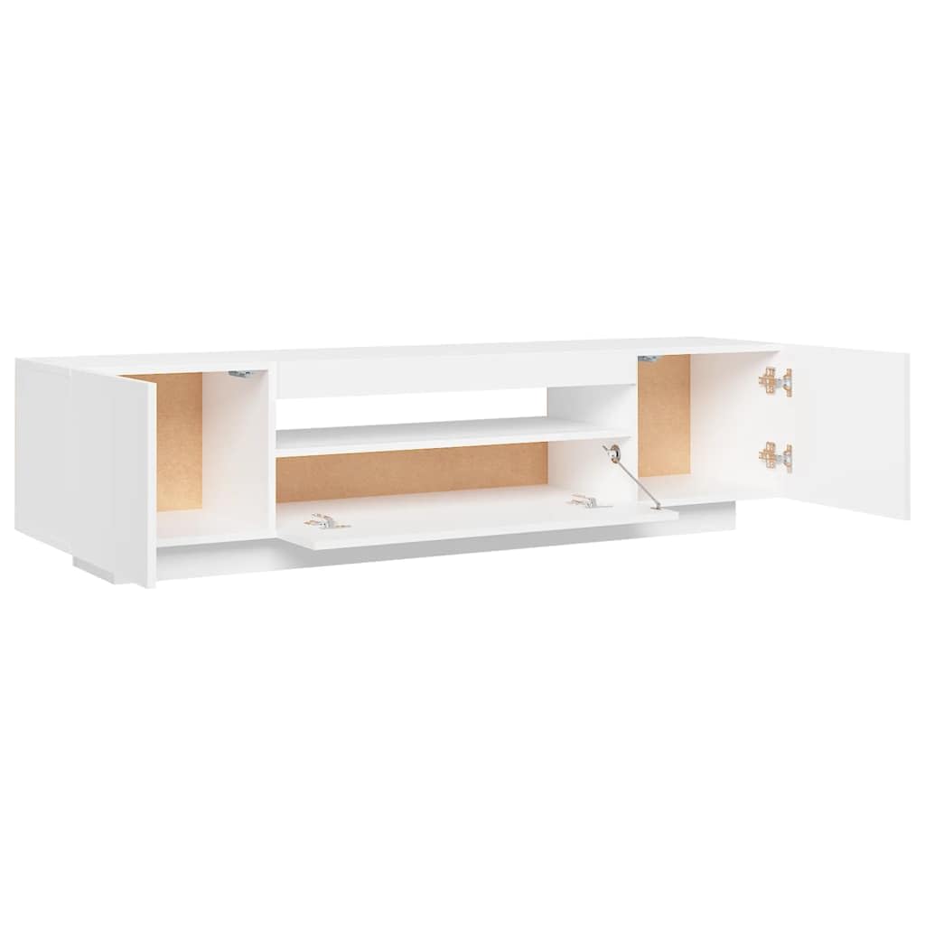 vidaXL Meuble TV avec éclairage LED, Blanc, 160x35x40 cm, Panneaux de Bois, Support TV Jusqu’à 70", Buffet Bas avec étagères, Meuble Moderne de Salon,