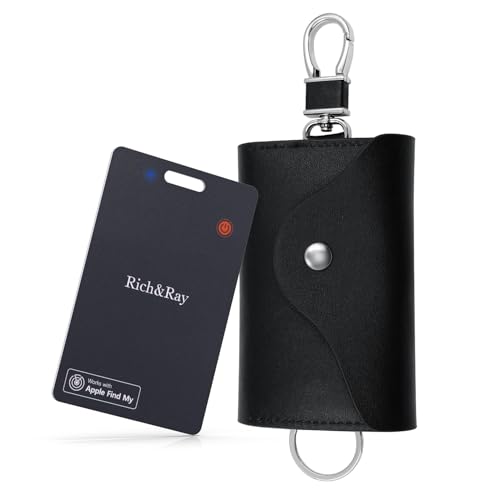 Rich&Ray Men/Women Smart Tracker Card with Key Case Leather Wallets, Card Holder Key Holder Wallet Small Size with 6 Keyrings Keychain for Organizer (Tracker Card with Key Case)