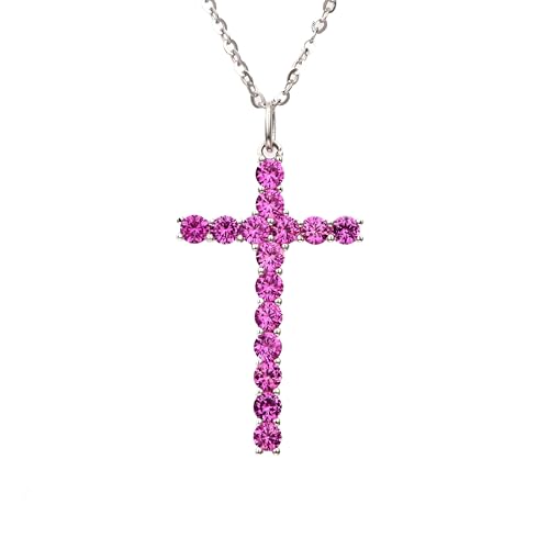 18K White Gold Plated Silver Necklace With 0.80 Carat Total Weight Lab Grown Sapphire (Pink Color, Round Brilliant Shape, VS Clarity) Necklace For Women, Gift For Her Jewelry For Women