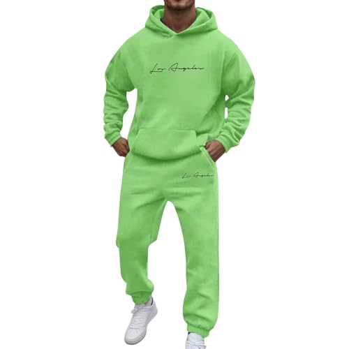 DUHENWU Chándal para hombre de gran tamaño, 2 piezas, con capucha, chaqueta y pantalones de chándal, chándal deportivo, estampado de letras, traje de fitness, cómodo y cálido, O1 verde, M