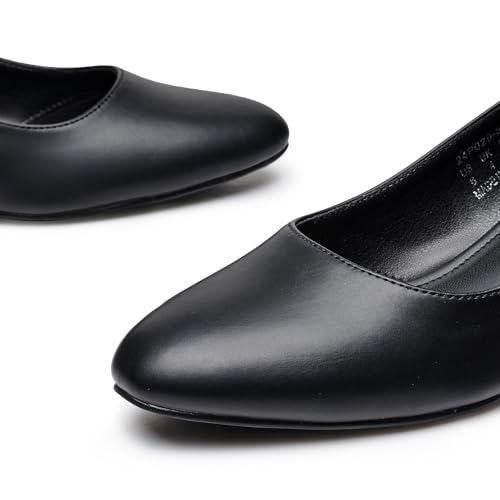 Trary Low Black Nude Blue Red Heels for Women Closed Round Toe Chunky Block 1.8 Inch Women's Heels Pumps Comfortable Dressy Work Casual PU Shoes for Wedding Office Business3