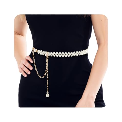 Elegant Pearls Belts, Adjustable Pearl Waist Chain White Bridal Wedding Belt Jewelry Accessory for Women Girls Wedding Formal Dress