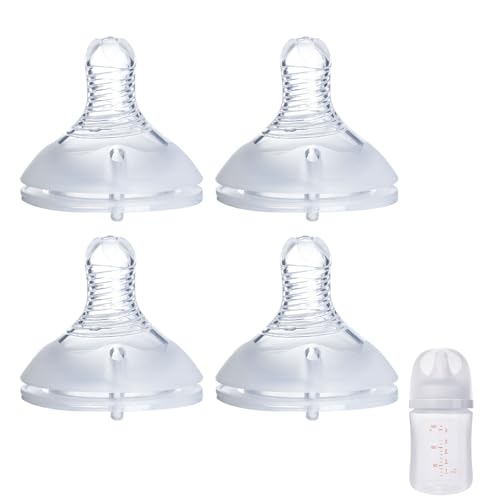 4Pack Replacement Silicone Nipple Compatible with Pigeon PP Nursing Bottle, Soft Spout Replacement for Pigeon, Easy Transition from Bottle to Cup, No Spill (S, Slow Flow)