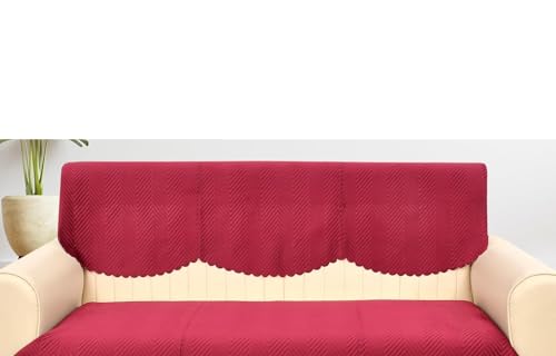 Image of L Shape 7 Seater Velvet Sectional Sofa Cover, Quilted with Fringe Detail, L-Shaped Couch Protector-Pack of 14 (Maroon)