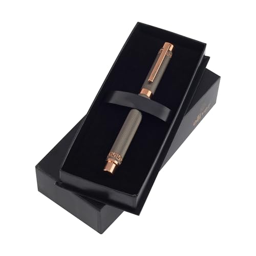 Image of Oliver Urban Fountain Pen - Matte Grey Textured Body with Rose Gold Accents, No.5 Dual-Tone Stainless Steel Nib, Premium Gift Box