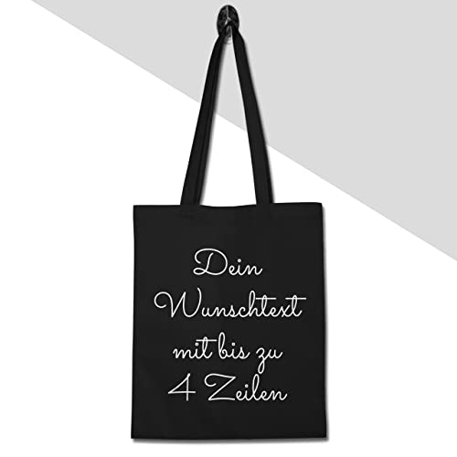 Baumwolltasche - Aufdruck selbst gestalten - Wunschtext I Geschenk personalisiert - Unisize - Schwarz - personalisierte jutetasche stoffbeutel kindergarten 4 zeilen bedruckt beutel