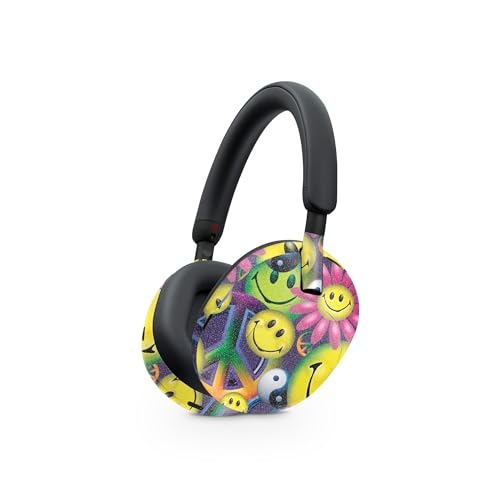Image of MightySkins Glossy Glitter Skin Compatible with Sony WH-1000XM5 Headphones - Peace Smile | Protective, Durable High-Gloss Glitter Finish | Easy to Apply