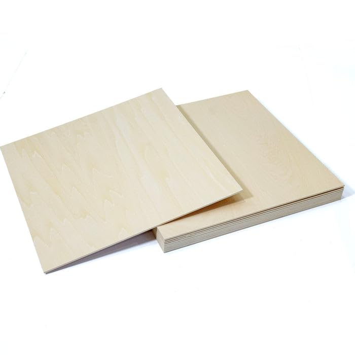 Basswood Plywood Sheets 1/4 Inch – 12x12 Unfinished Wood Sheets for Crafts, Laser Cutting, DIY – 10 Pack