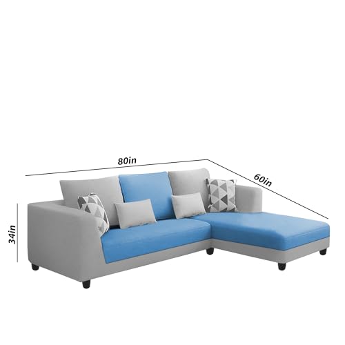Image of Galib RHS 4 Seater L Shape Sofa Set for Living Room (Turquise Grey Fabric) Premium Fabric Sofa