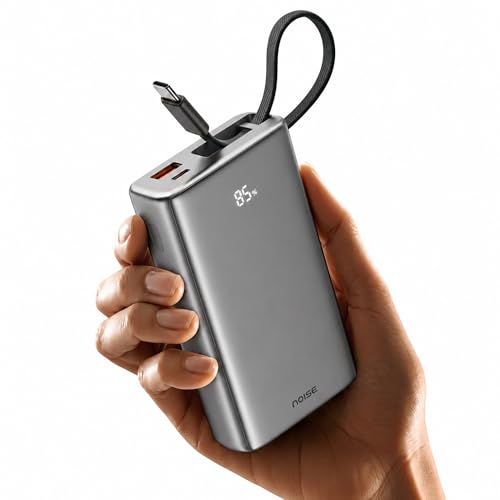 Image of Noise India's 1st Power Bank 20000mAh 45W Ultra Fast Charging: Built-in Type-C Cable, Digital Battery%, Advanced Safety, Metallic Finish, Triple Output, BIS Certified (Silver)