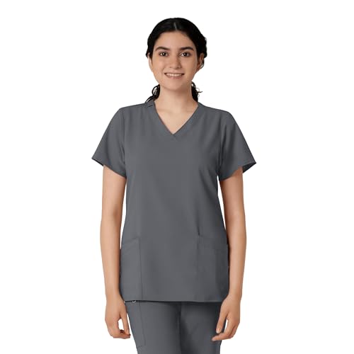 WonderWink W123 Women’s Basic V-Neck Scrub Top — Pewter, Large