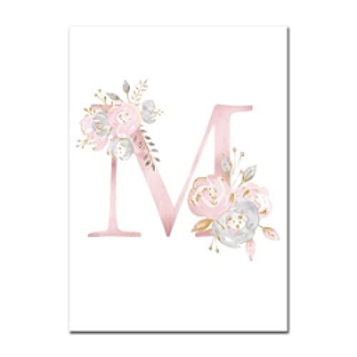 Affiches et Gravures Toile Aquarelle Fleur Rose Lettre M Décoration Murale Premium